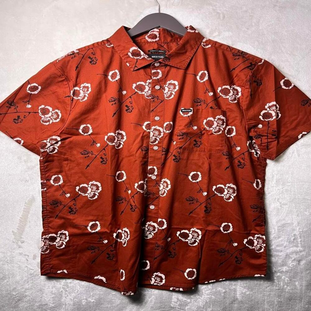 Brixton Charter Button Up Shirt Men's XL Abstract Floral Print Brown Black White